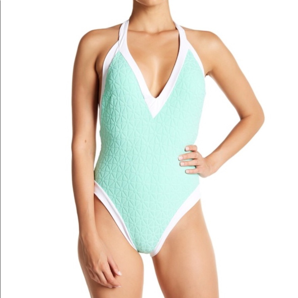 Trina Turk one piece aqua swim suit NWT